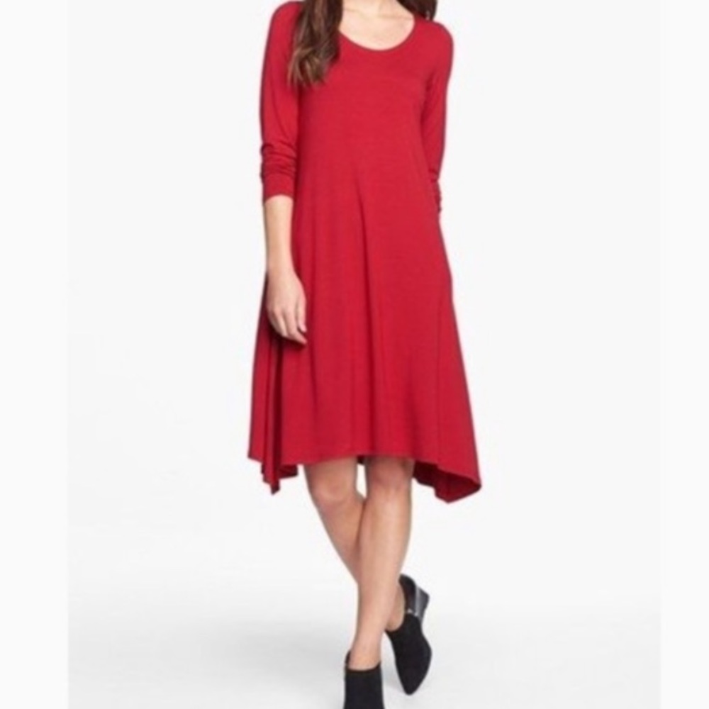 Eileen Fisher Red Medium Scoop Neck Swing Dress
